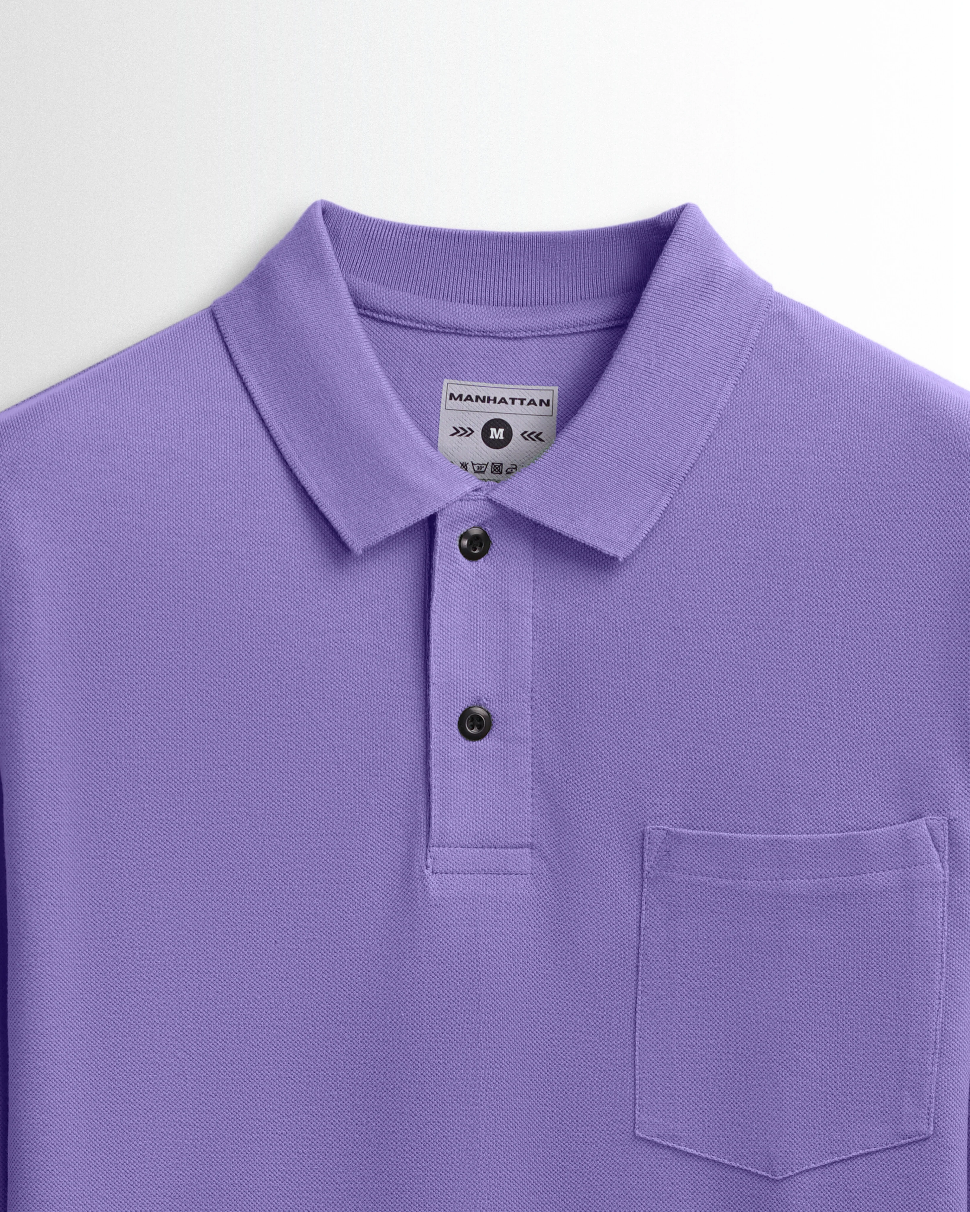 Cotton Polo Full Sleeve Unisex Lavender Pocket - Image 2