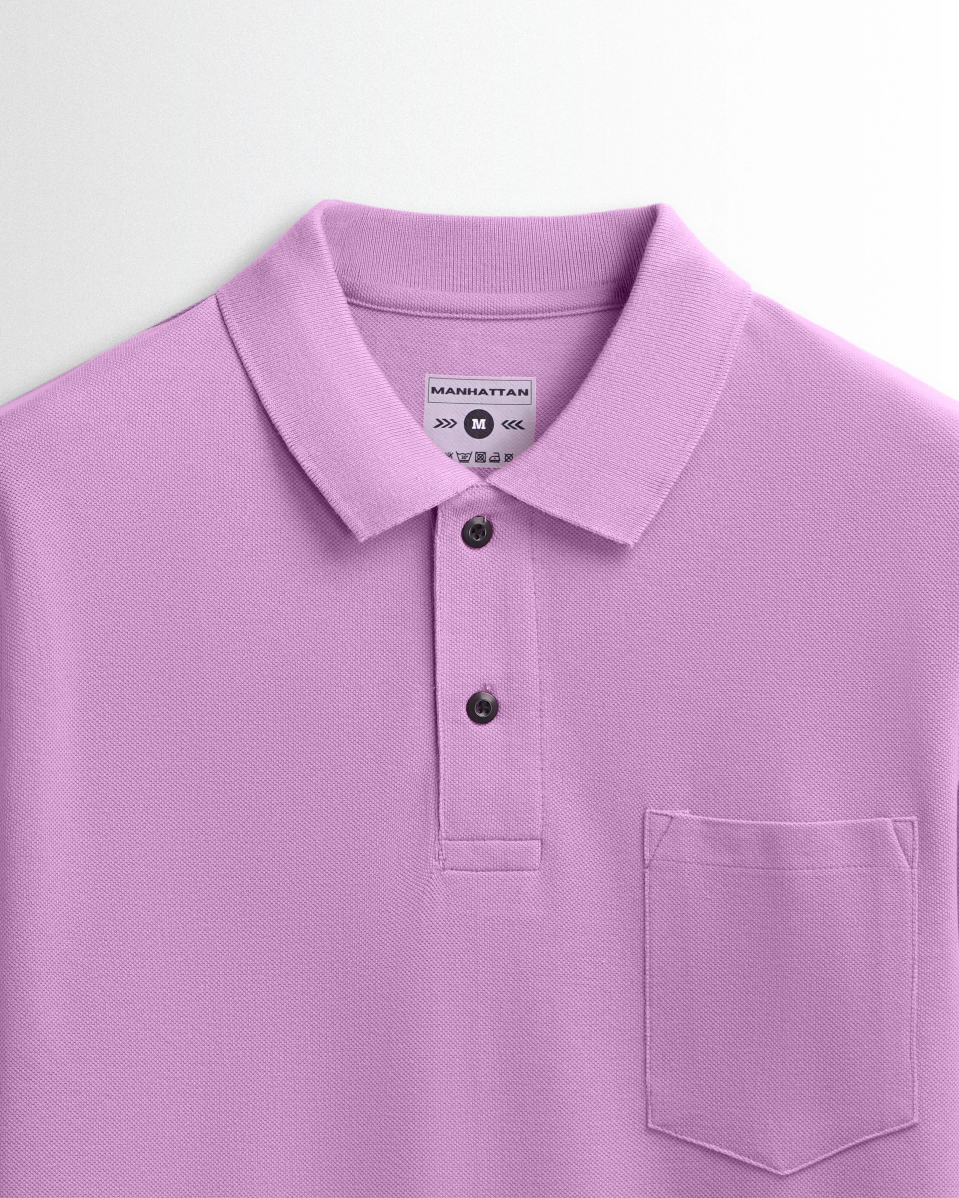 Cotton Polo Full Sleeve Unisex Lilac Pocket - Image 2