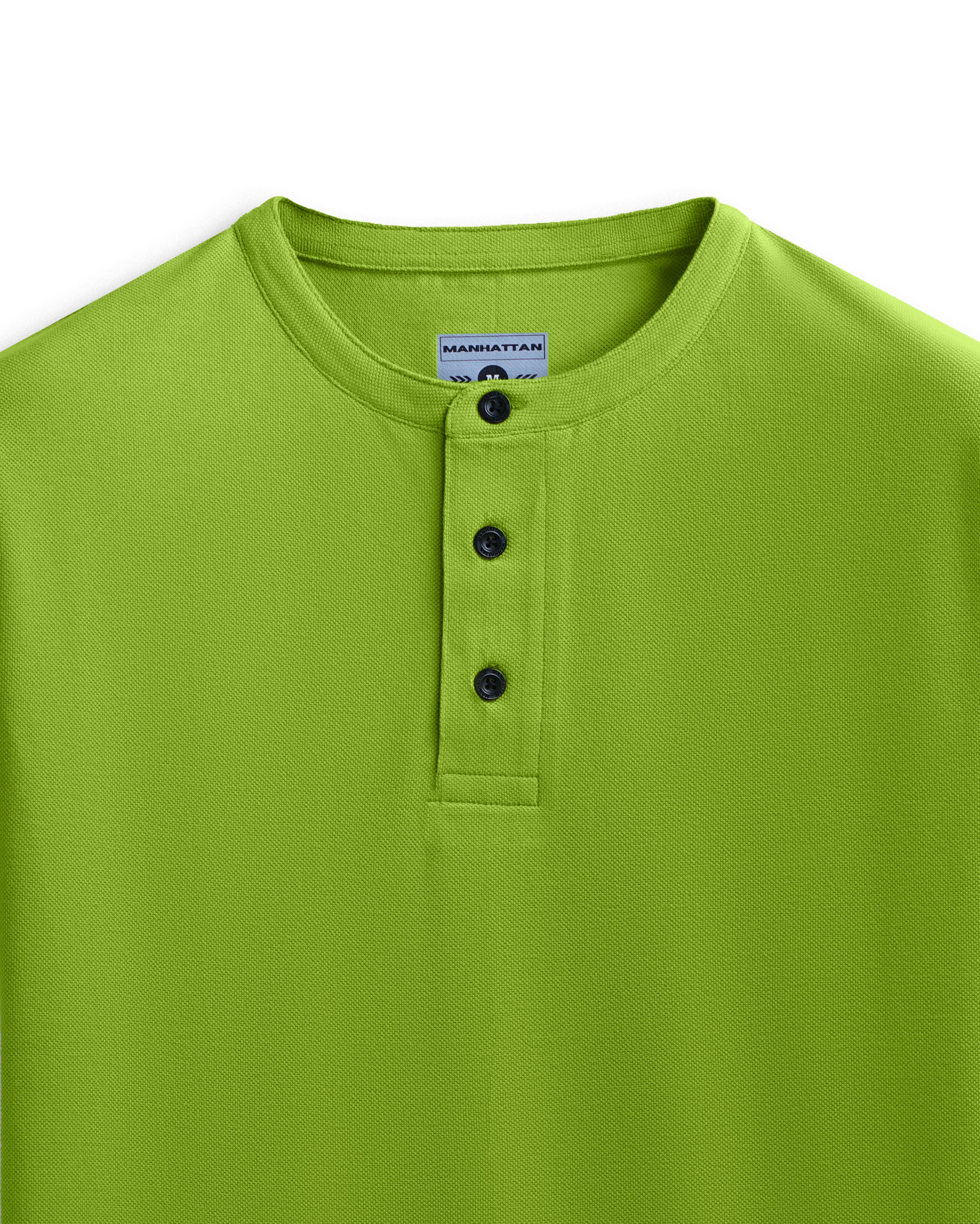 Pure Cotton Henley Without Pocket T Shirts (Apple Green) - Image 2