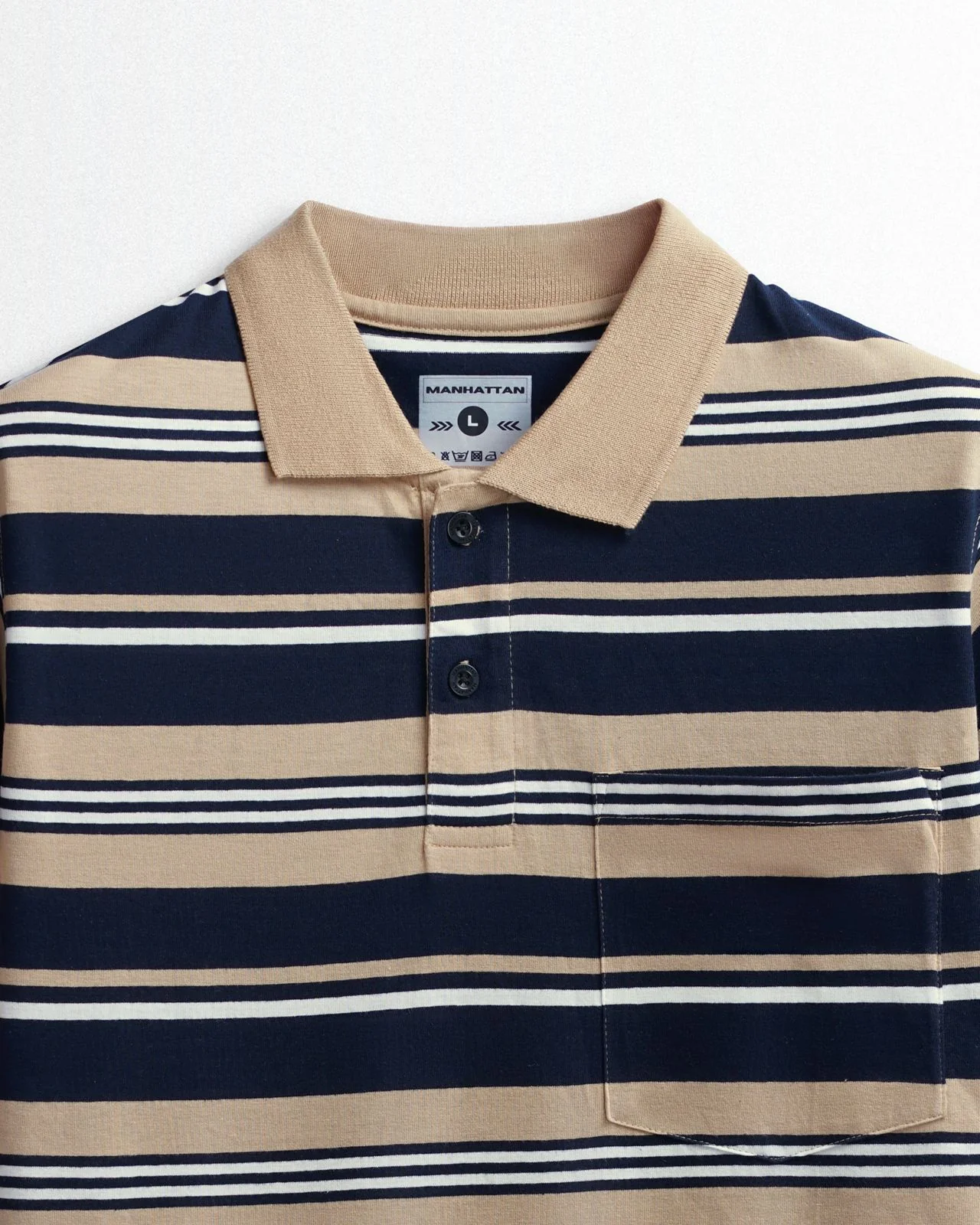Premium Cotton Multi Striped Polo Pocket (Beach/Navy Stripes) - Image 2