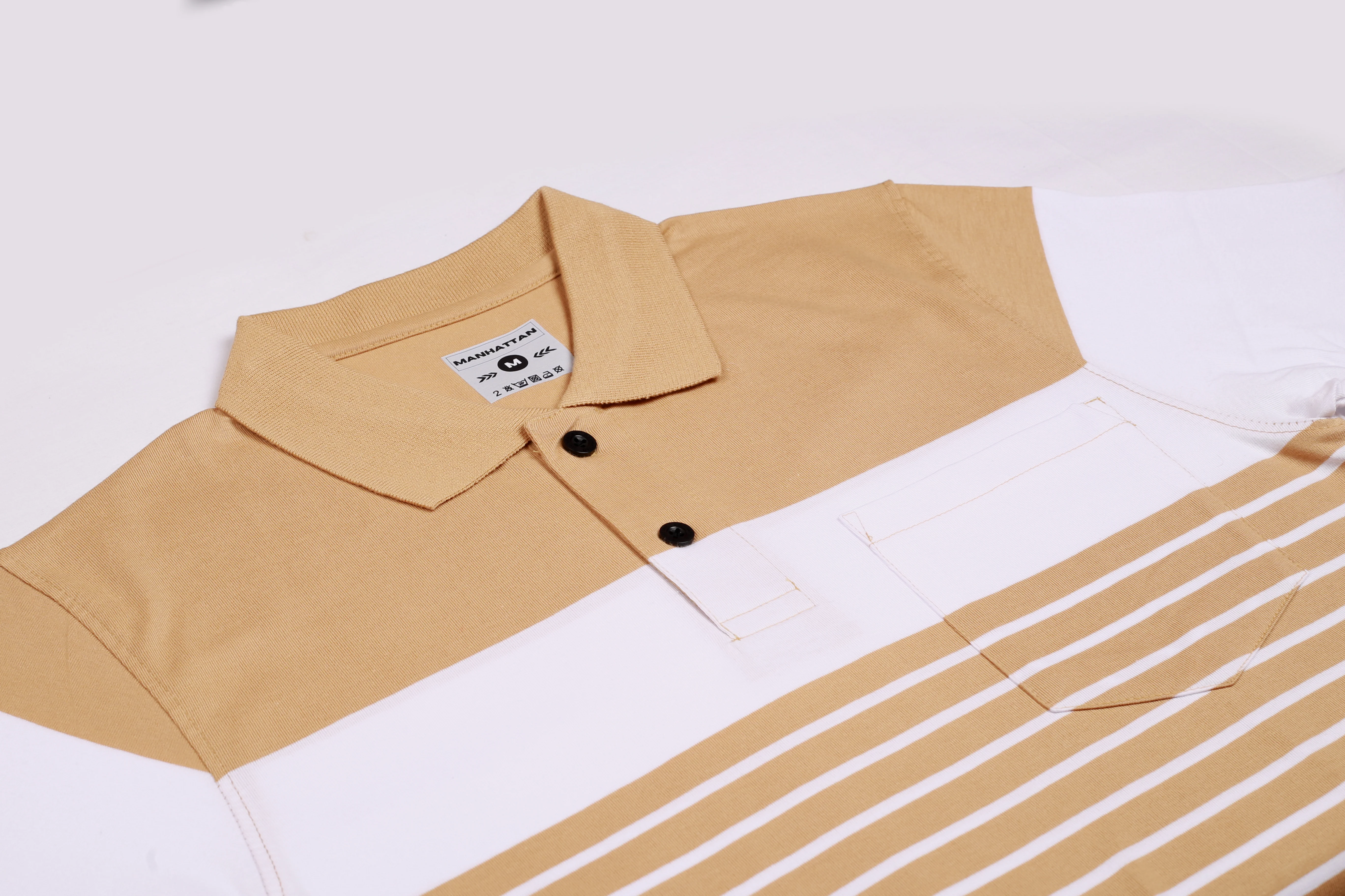 Premium Cotton Pin Striped Polo Pocket (Beach/White Stripes) - Image 3