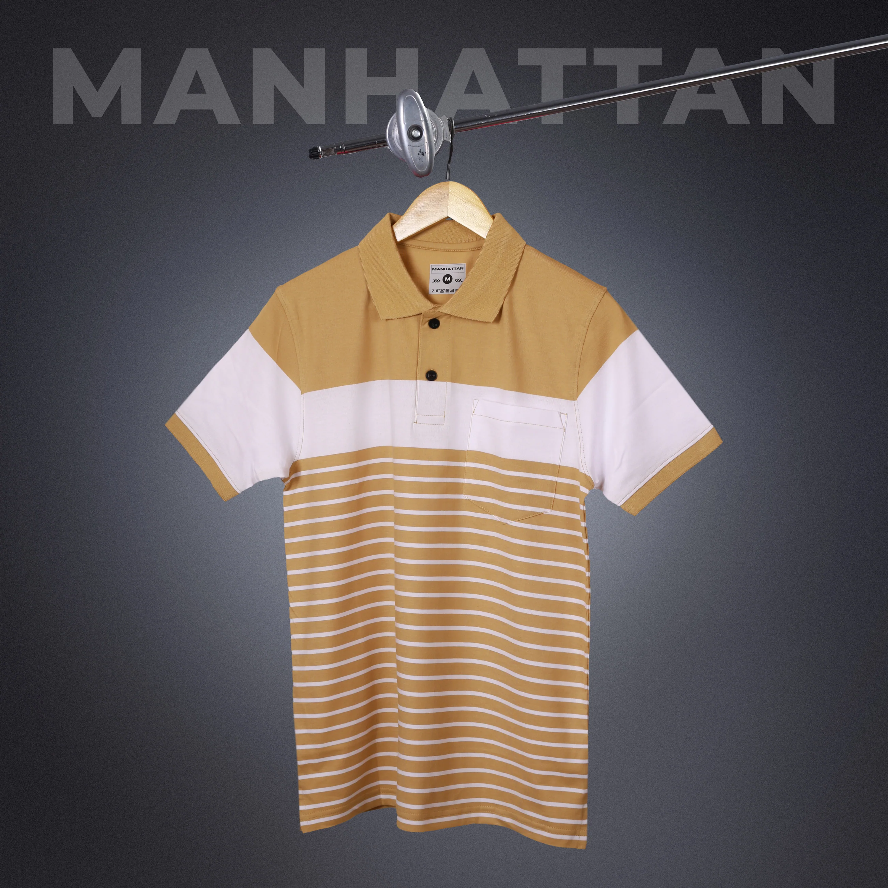 Premium Cotton Pin Striped Polo Pocket (Beach/White Stripes) - Image 5