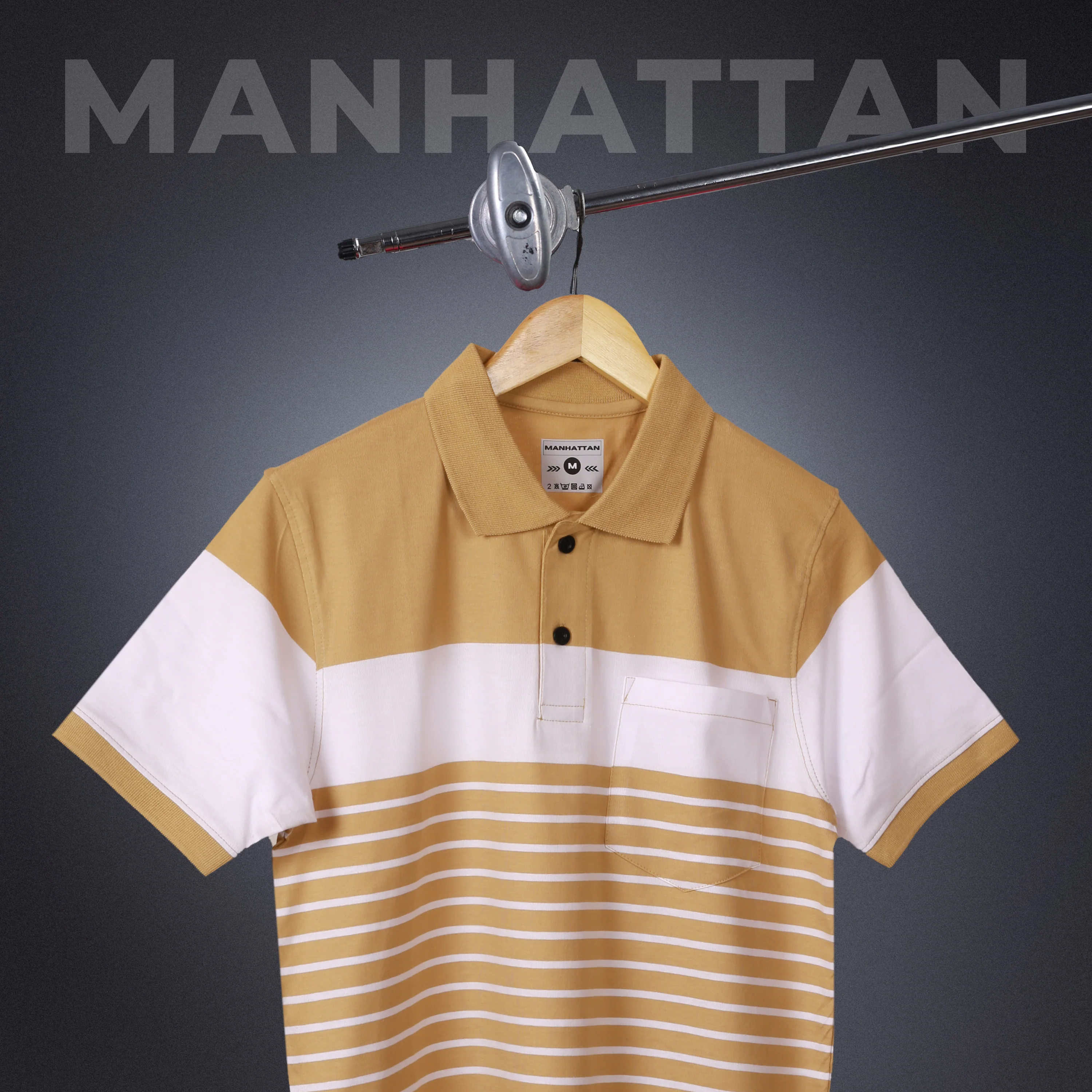 Premium Cotton Pin Striped Polo Pocket (Beach/White Stripes) - Image 6