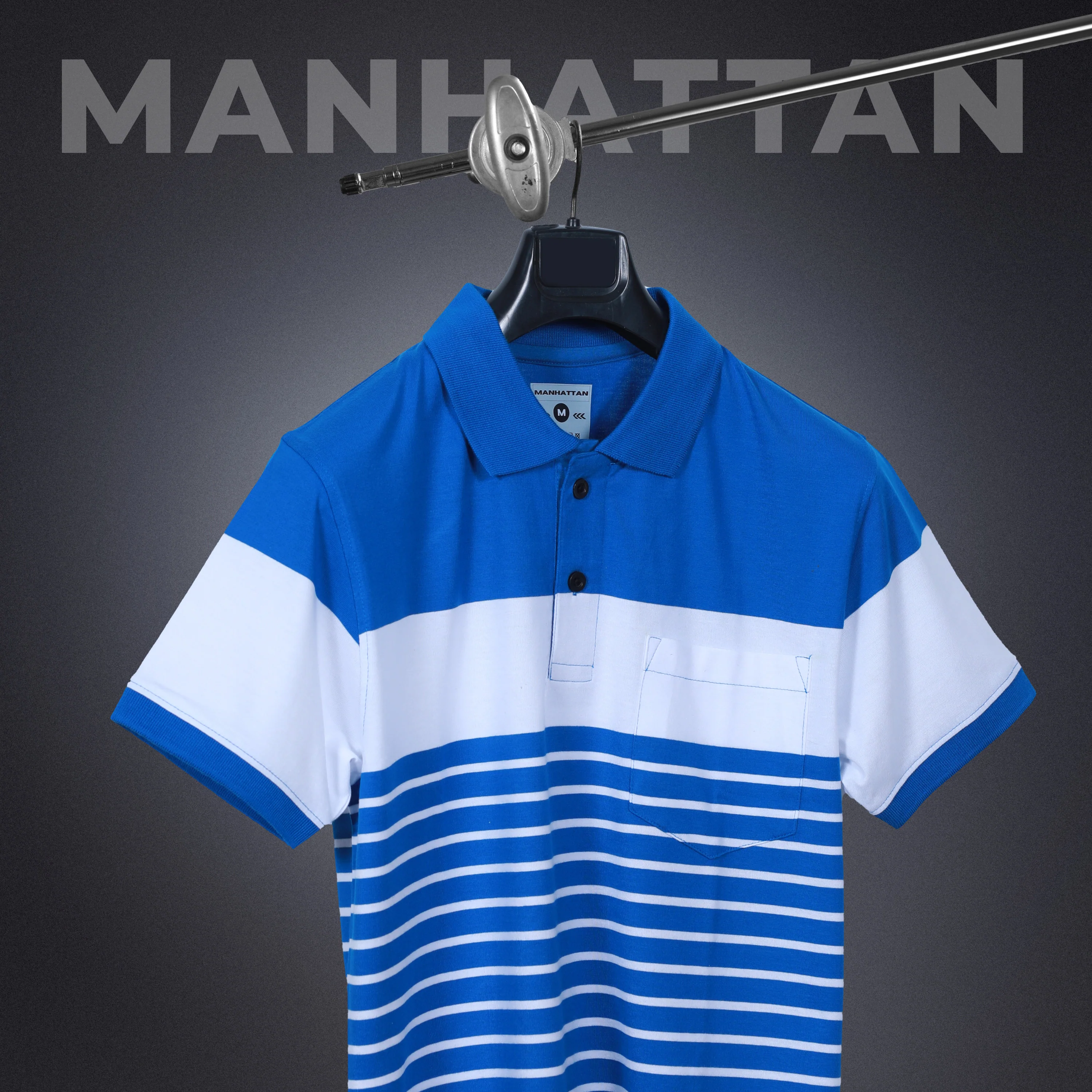 Premium Cotton Pin Striped Polo Pocket (Blue/White Stripes) - Image 3