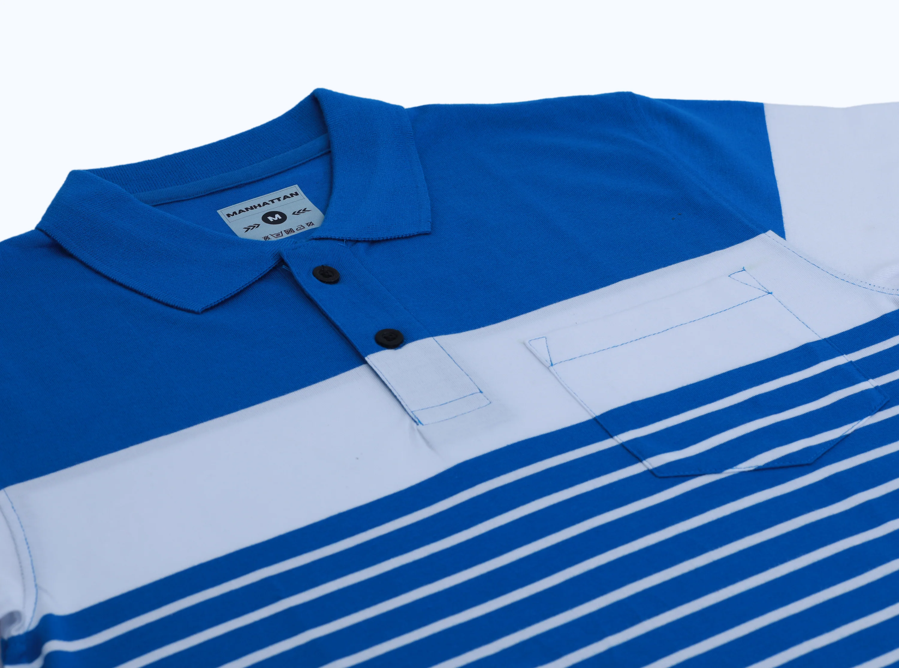 Premium Cotton Pin Striped Polo Pocket (Blue/White Stripes) - Image 4