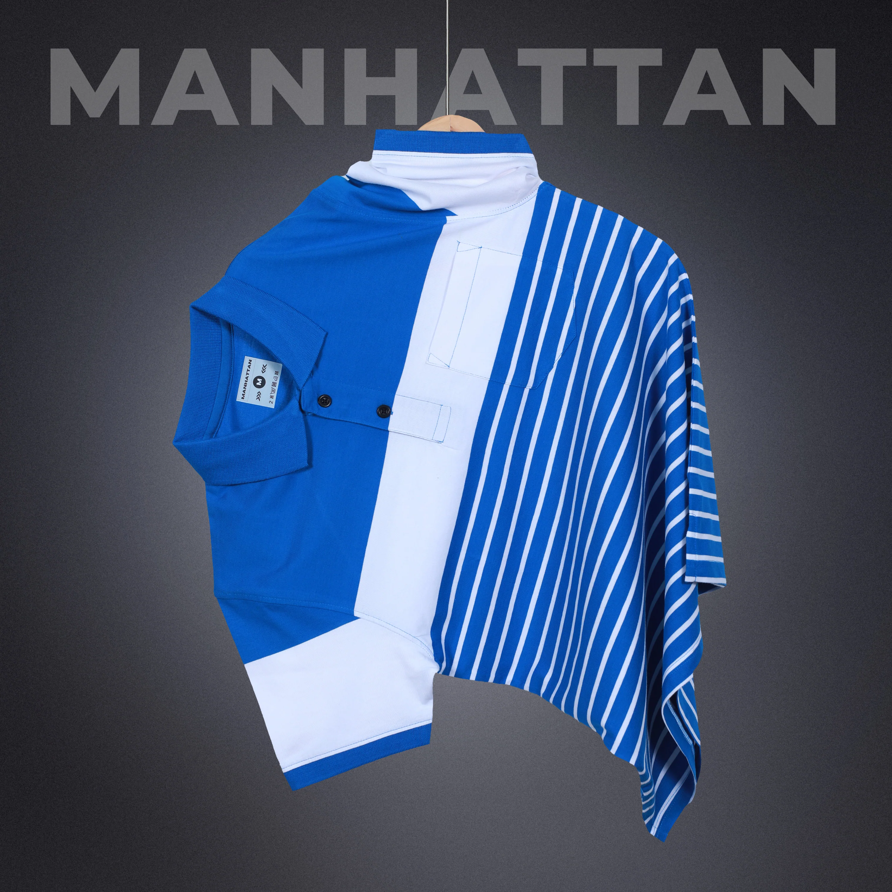 Premium Cotton Pin Striped Polo Pocket (Blue/White Stripes) - Image 5