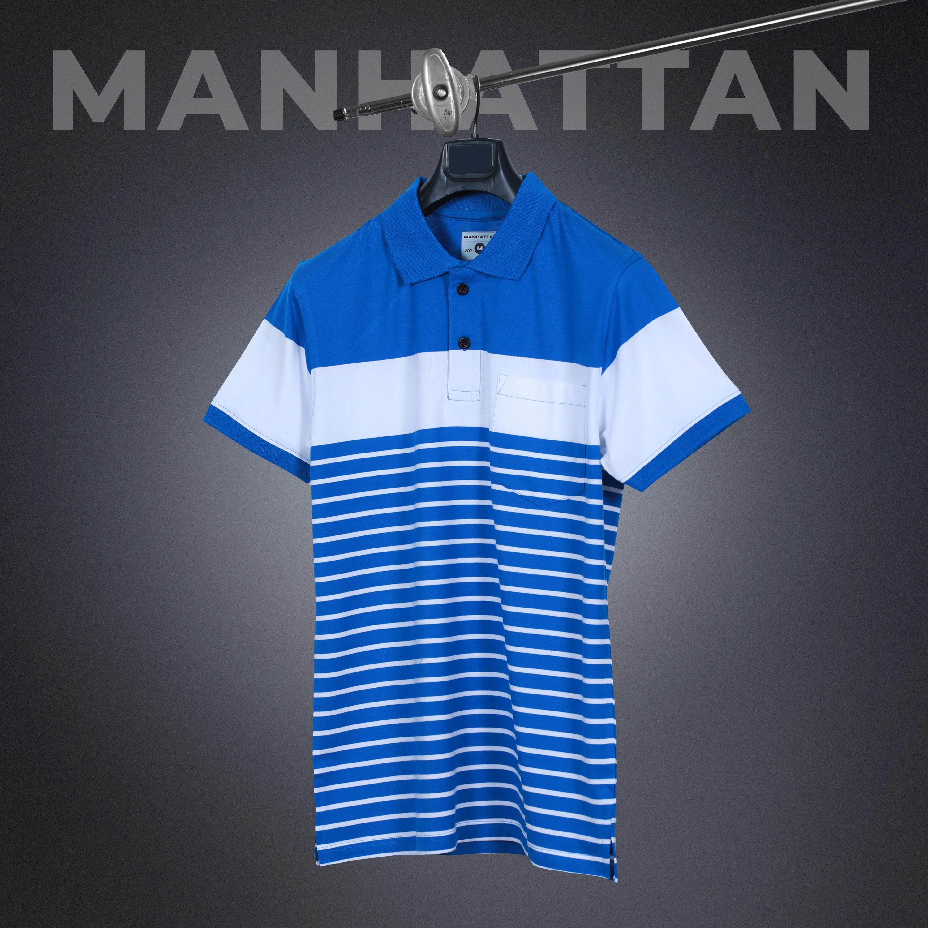 Premium Cotton Pin Striped Polo Pocket (Blue/White Stripes) - Image 6
