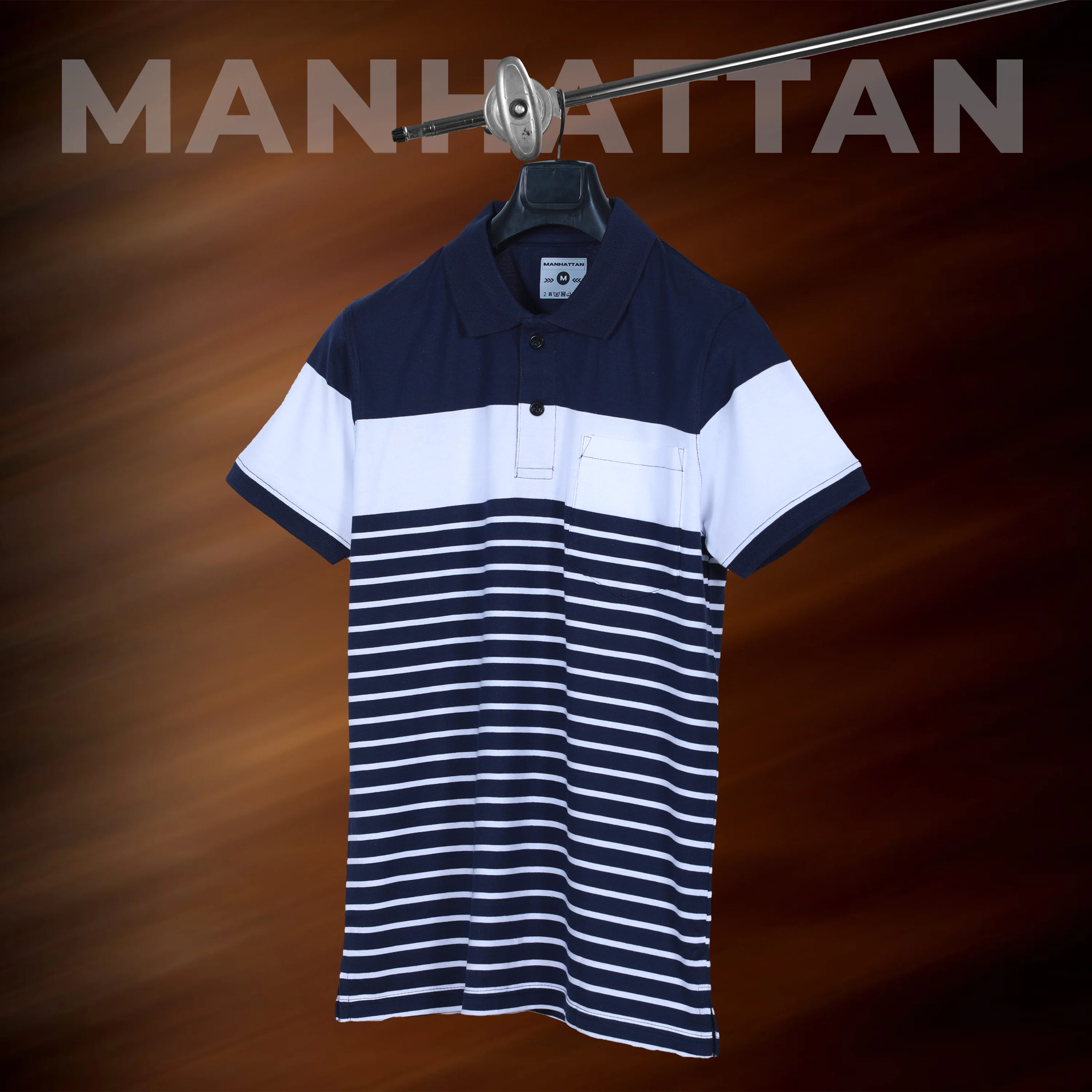 Premium Cotton Pin Striped Polo Pocket (Navy/White Stripes) - Image 3