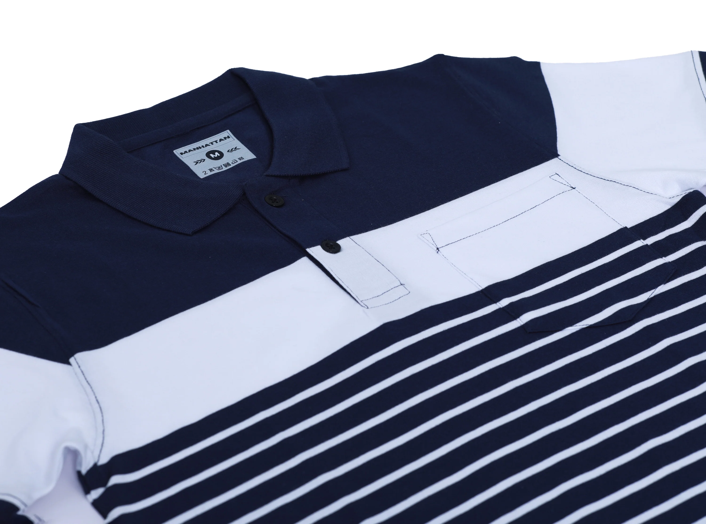 Premium Cotton Pin Striped Polo Pocket (Navy/White Stripes) - Image 4