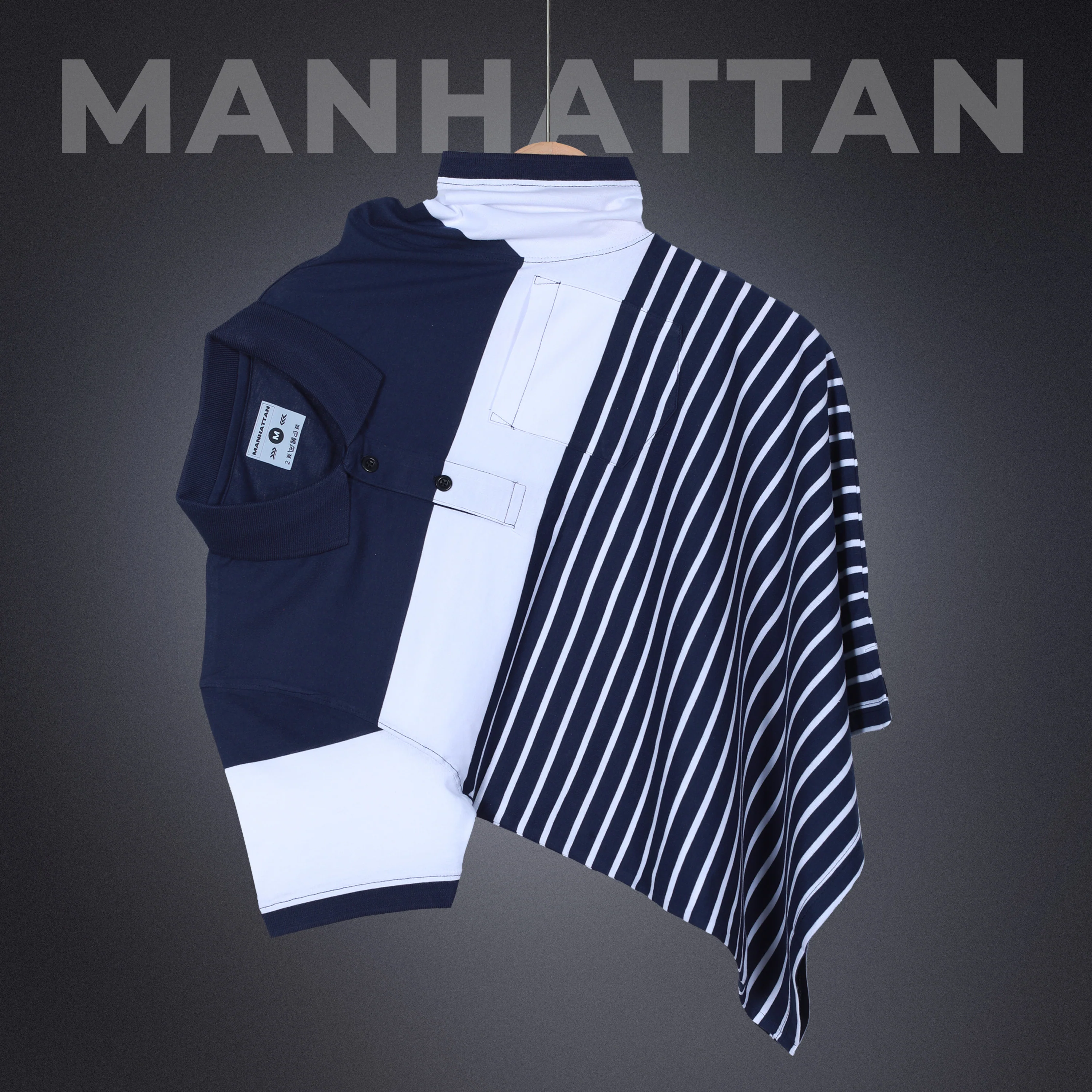 Premium Cotton Pin Striped Polo Pocket (Navy/White Stripes) - Image 5