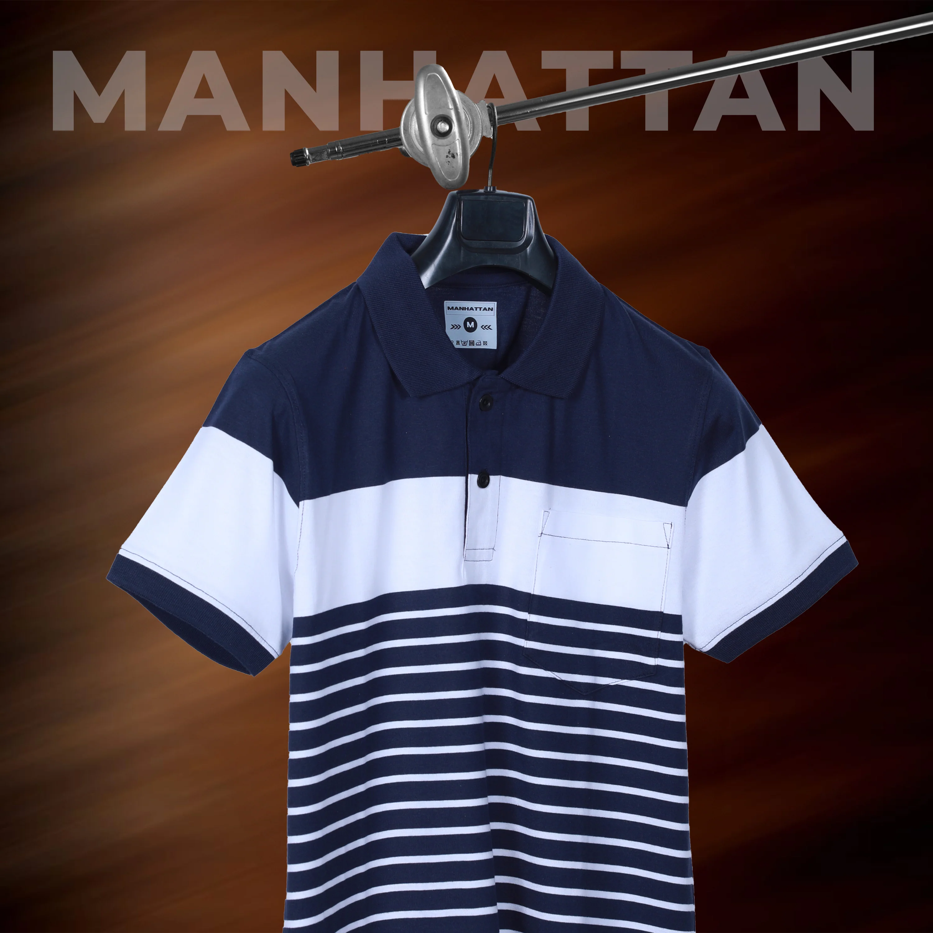 Premium Cotton Pin Striped Polo Pocket (Navy/White Stripes) - Image 6
