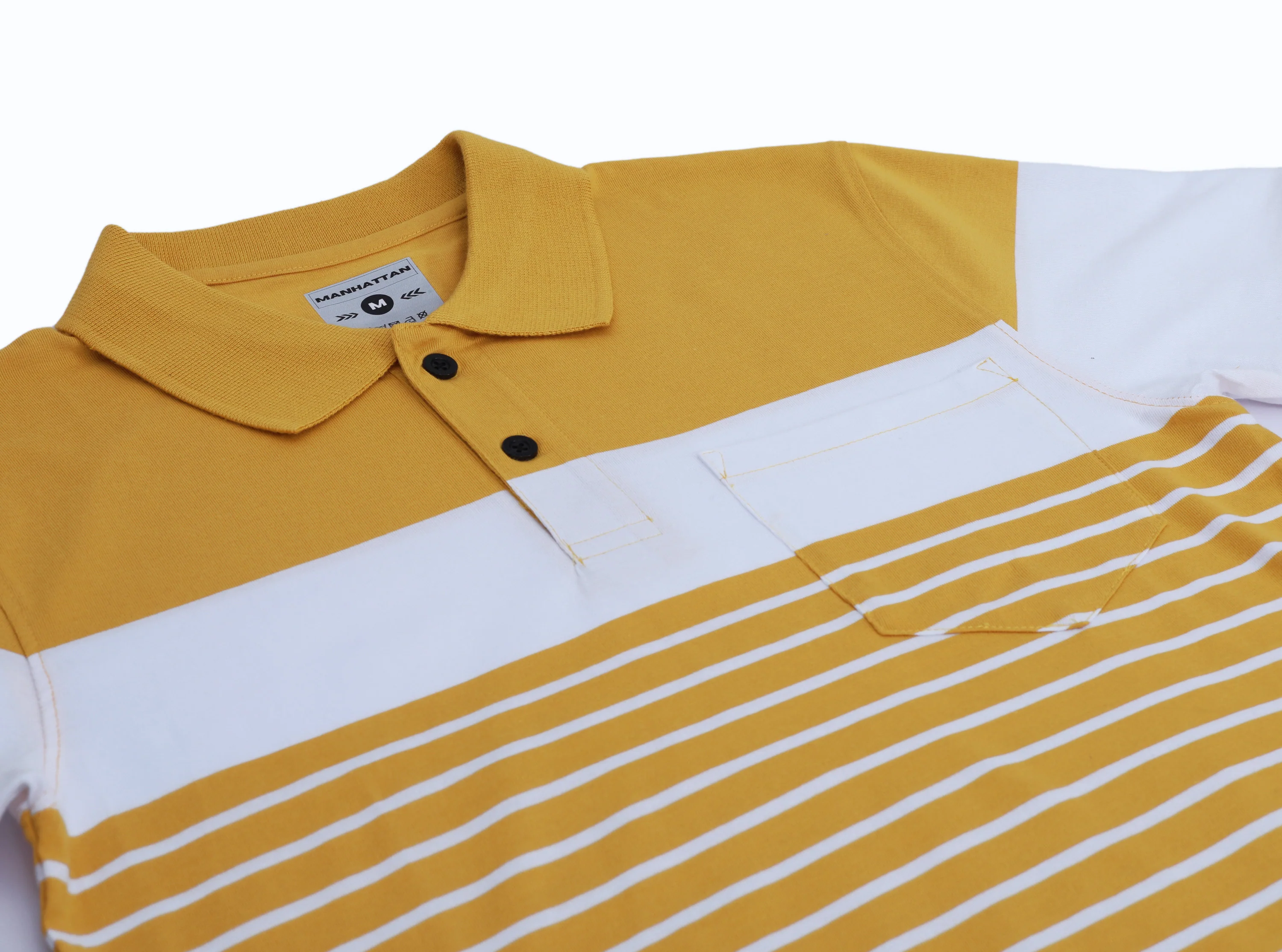 Premium Cotton Pin Striped Polo Pocket (Yellow/White Stripes) - Image 3