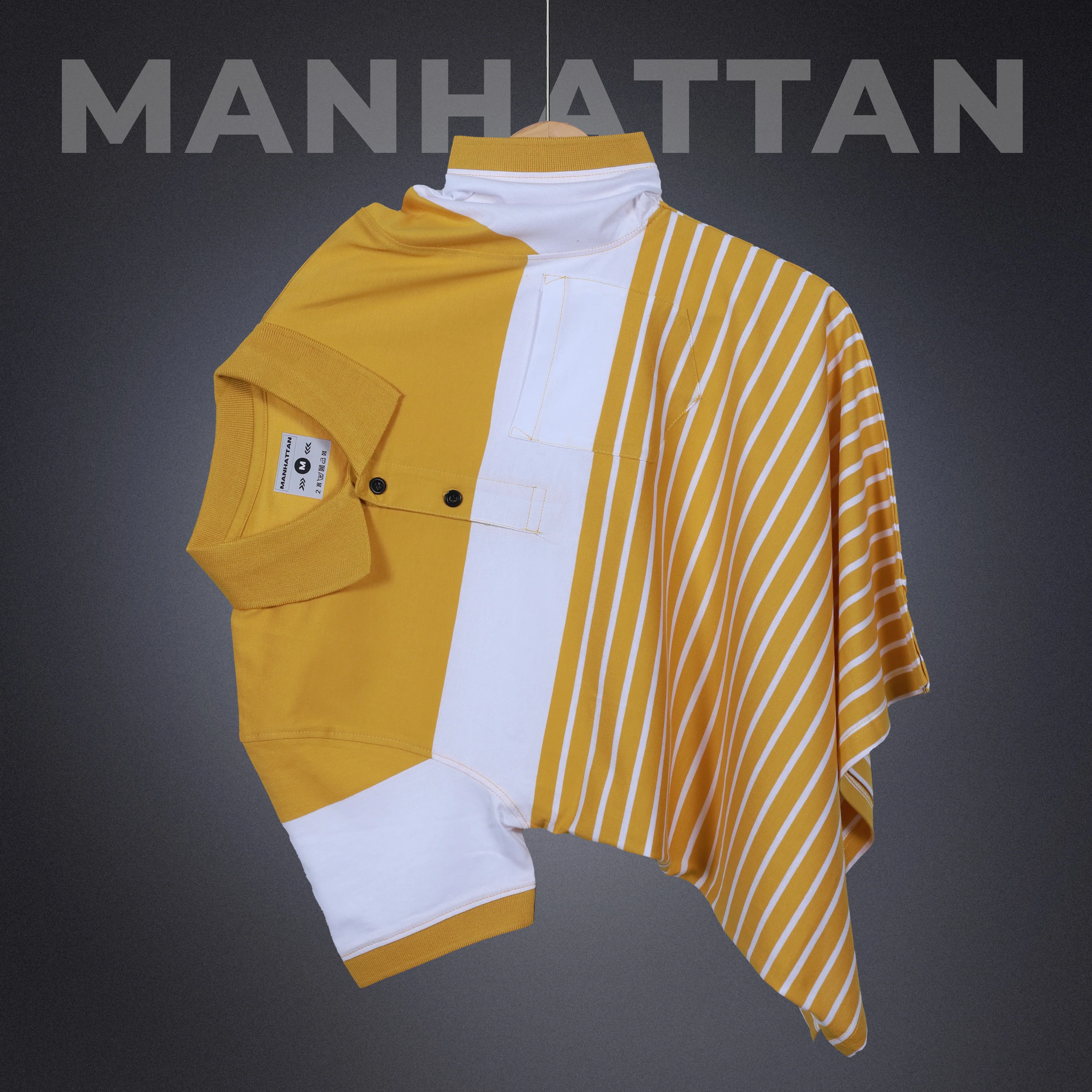 Premium Cotton Pin Striped Polo Pocket (Yellow/White Stripes) - Image 4
