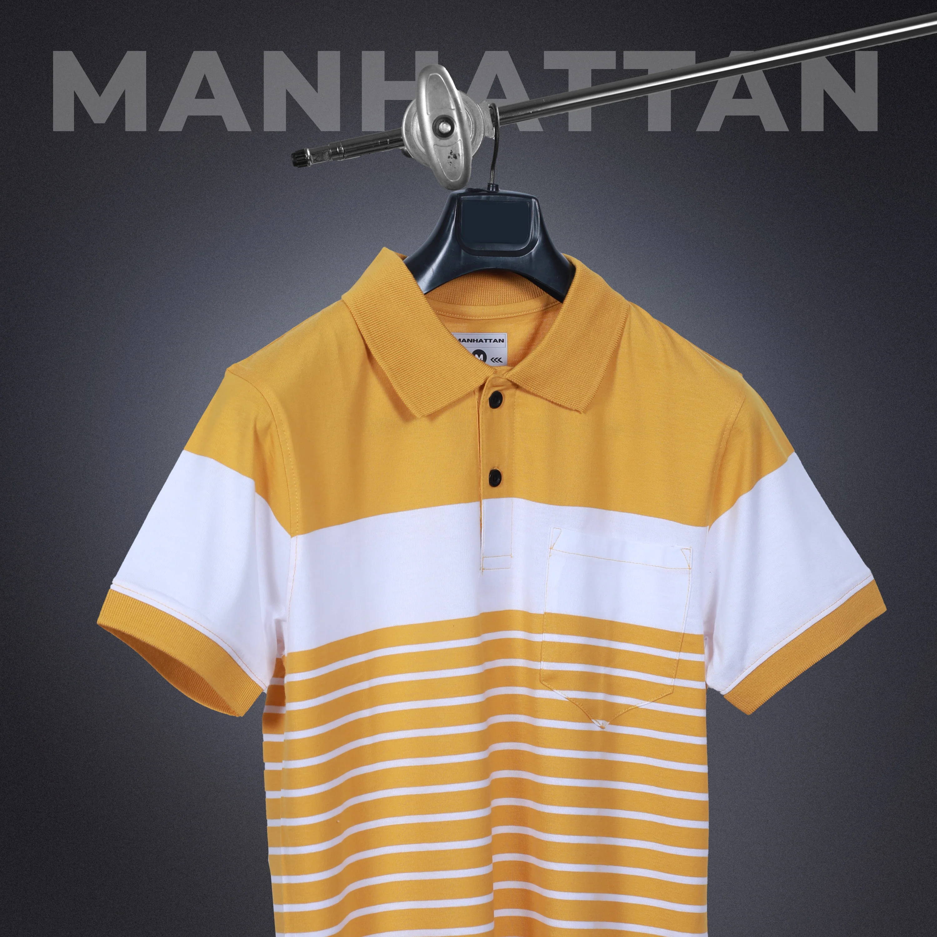 Premium Cotton Pin Striped Polo Pocket (Yellow/White Stripes) - Image 5