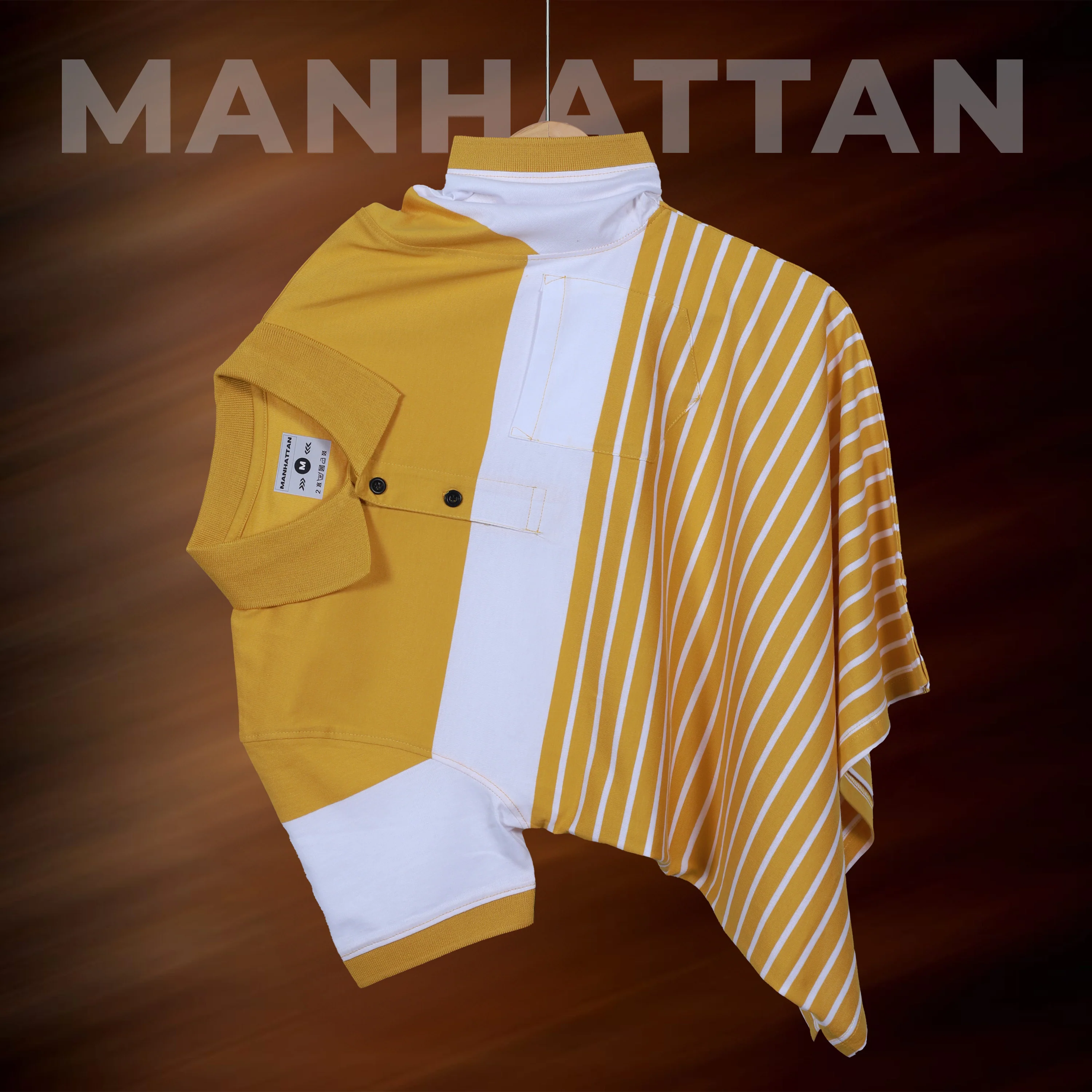Premium Cotton Pin Striped Polo Pocket (Yellow/White Stripes) - Image 6