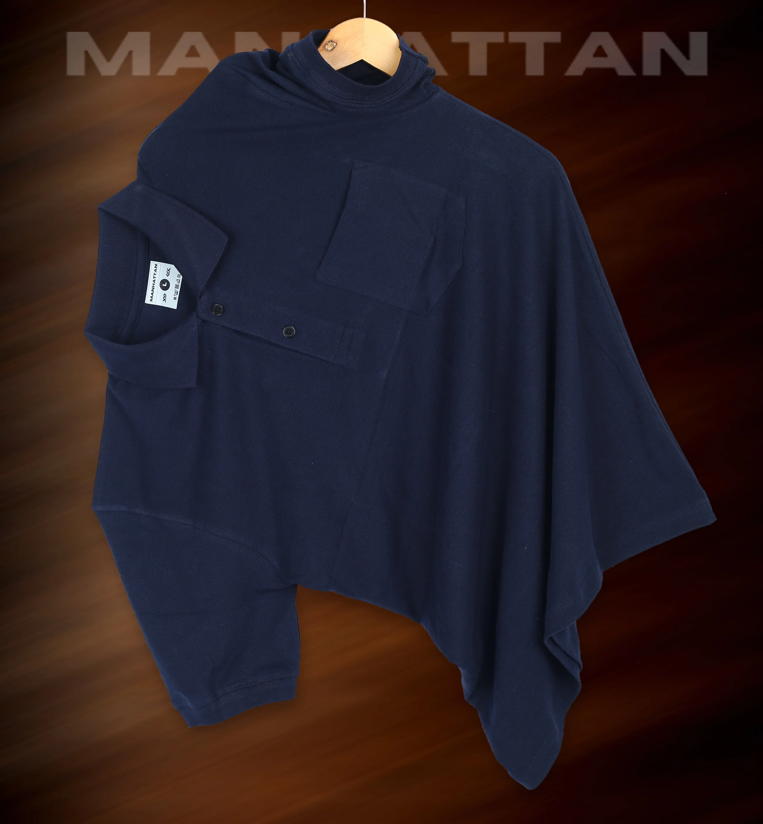 Pure Cotton Polo Pocket T Shirt (Navy) Manhattan - Image 2
