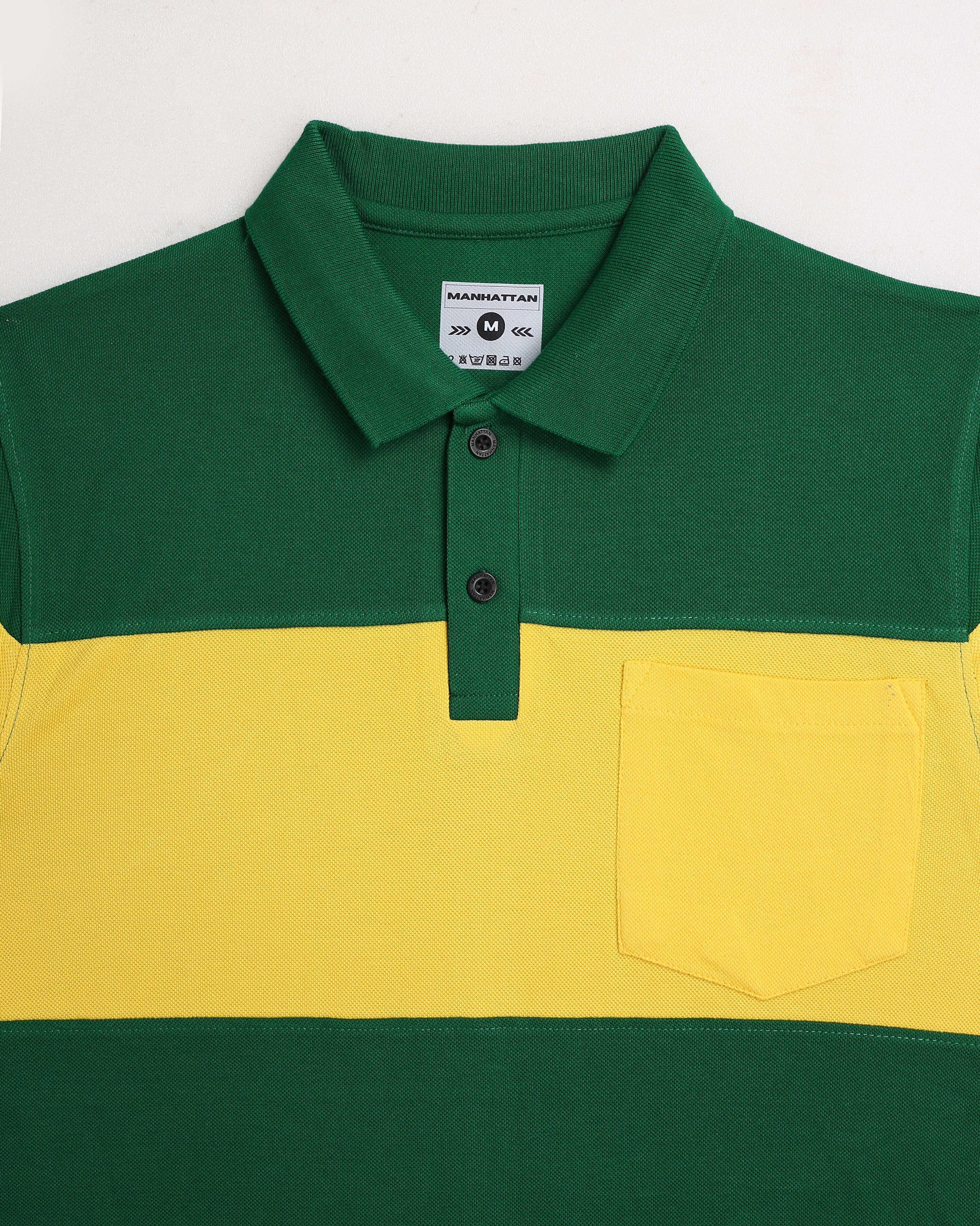 Pure Cotton Polo Pocket T shirts (Yellow/Green) Cut & Sew - Image 4