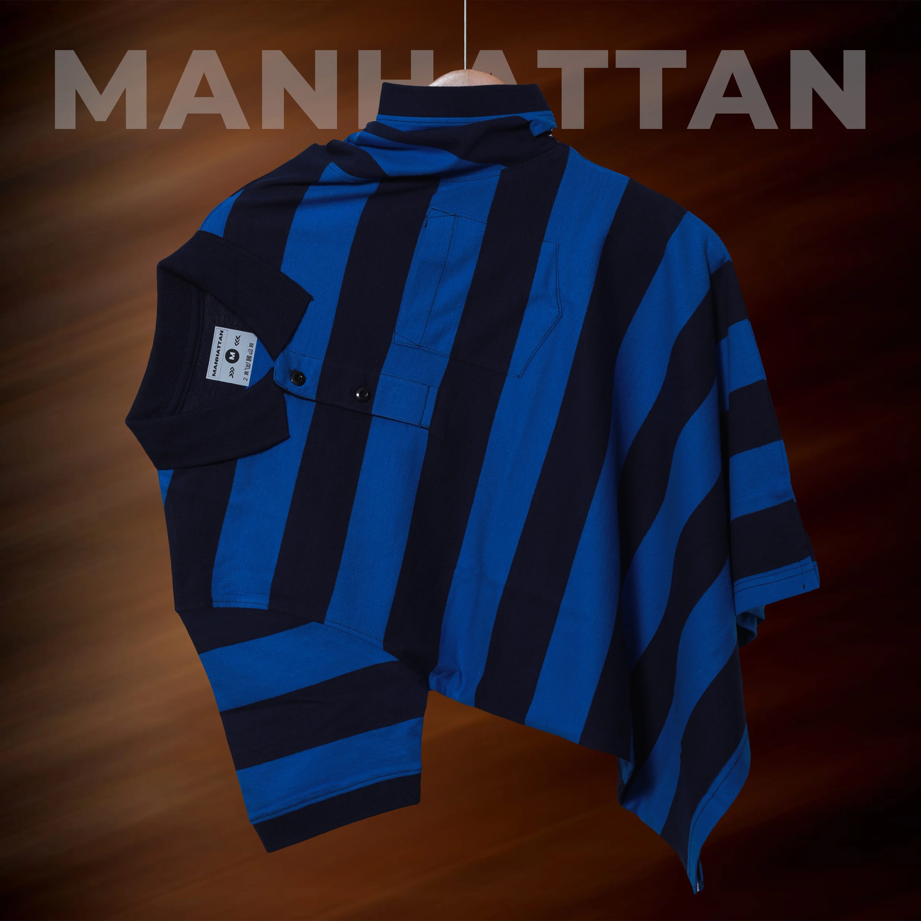 Pure Cotton Striped Polo Pocket (Blue/Navy Stripes) - Image 3